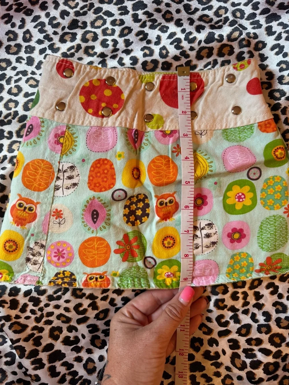 Colorful Owl & Floral Print Mini Skirt in Mint Green